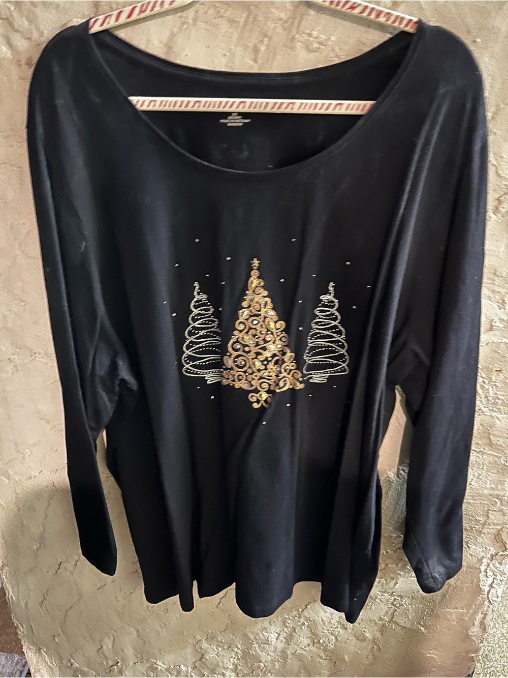 Catherines 3X Christmas Tree Embellished Black Long Sleeve Top